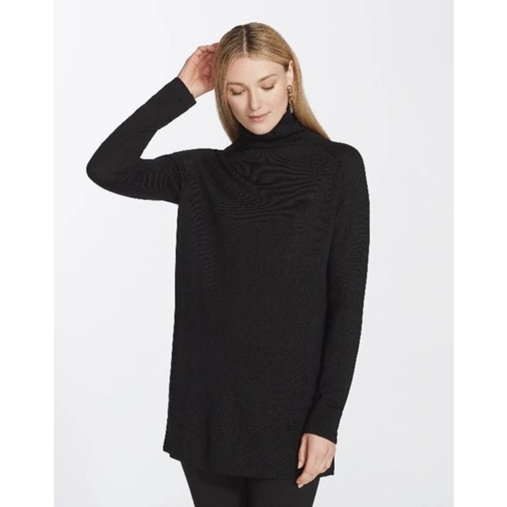 Lafayette 148 Black Mock Neck 100% Wool Tunic Sweater Medium